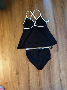 Torrid Black Swim Tankini Set with White Trim